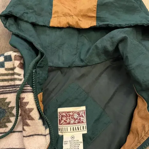 Vintage Ville Franche size M 90s Aztec Print Windbreaker Jacket #aztec - Picture 5 of 8